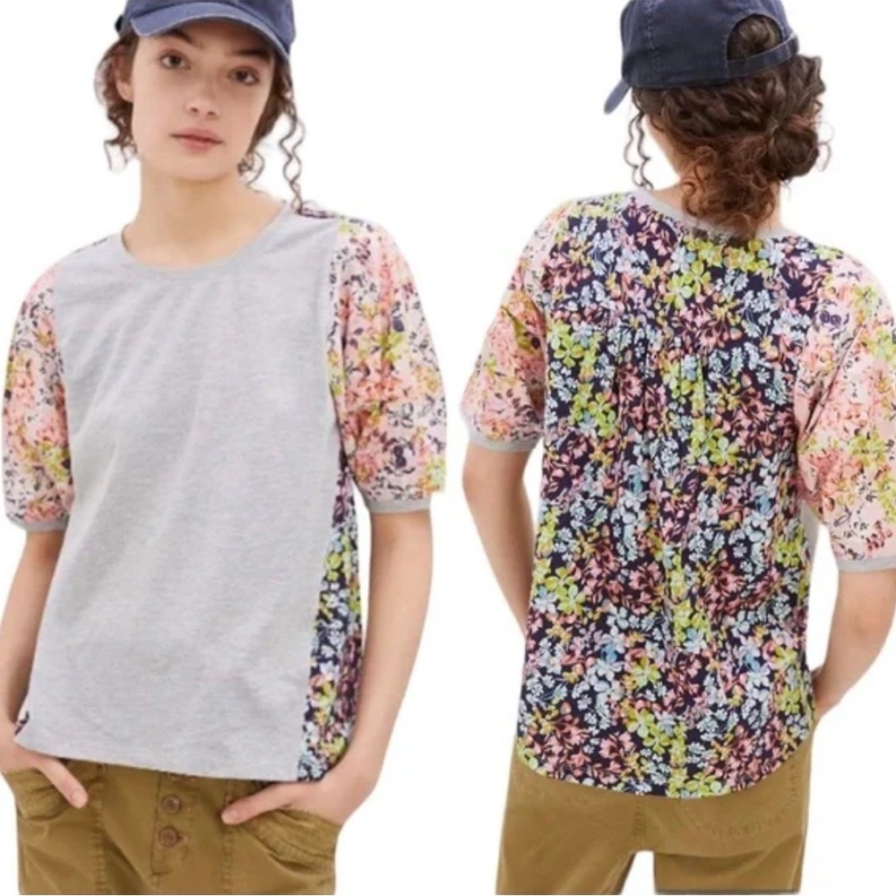 Anthropologie Gray Suzanne Tee with Floral Sleeves - Picture 3 of 9